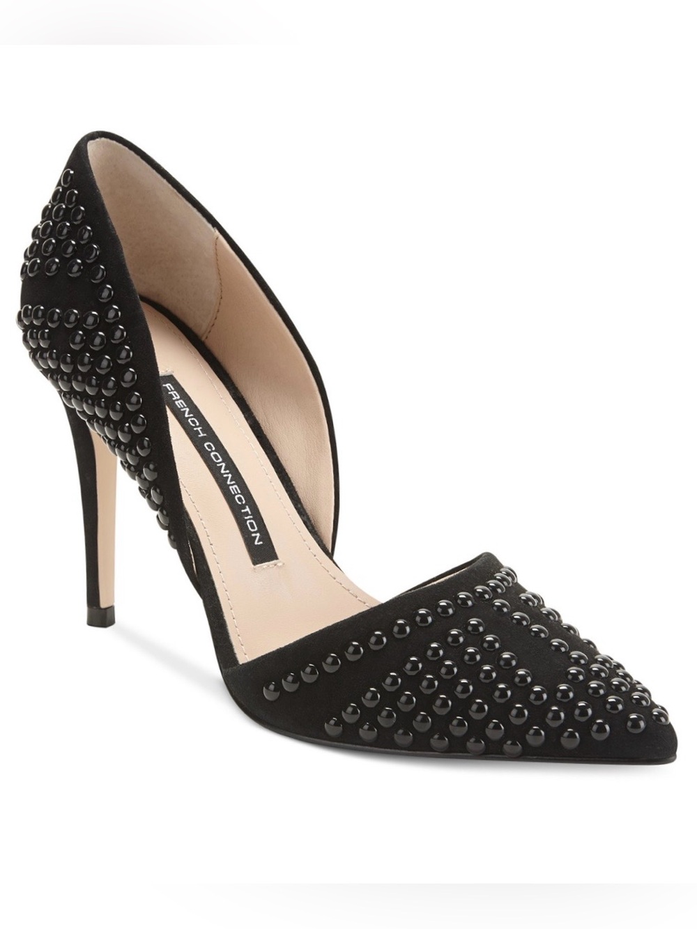 French Connection Black Studded Pointed-Toe Stiletto Heels